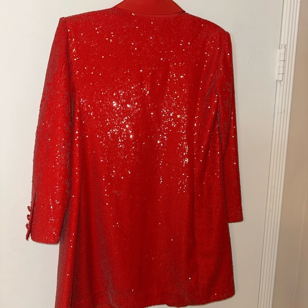 Anthropologie Red Sequin Women's Blazer Dress Size 4p - Picture 10 of 13